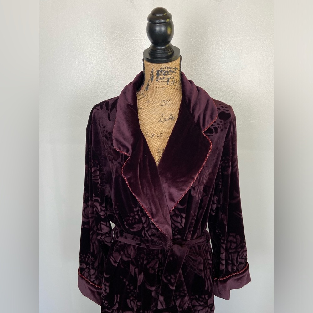 Jasmine Rose Women's Floral Velvet Robe L Purple 90s Whimsigoth Goth Long Sleeve - Picture 2 of 13